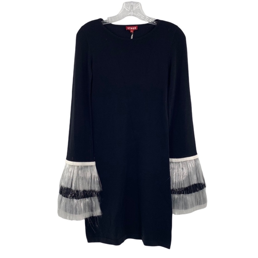 STAUD Ministry Dress with Silver Fringe Sleeves